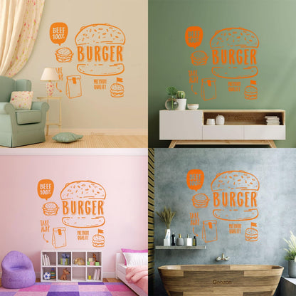 Hamburger Fast Food Premium Quality Beef Meat Wall Stickers Equipped With Transfer Film Kit