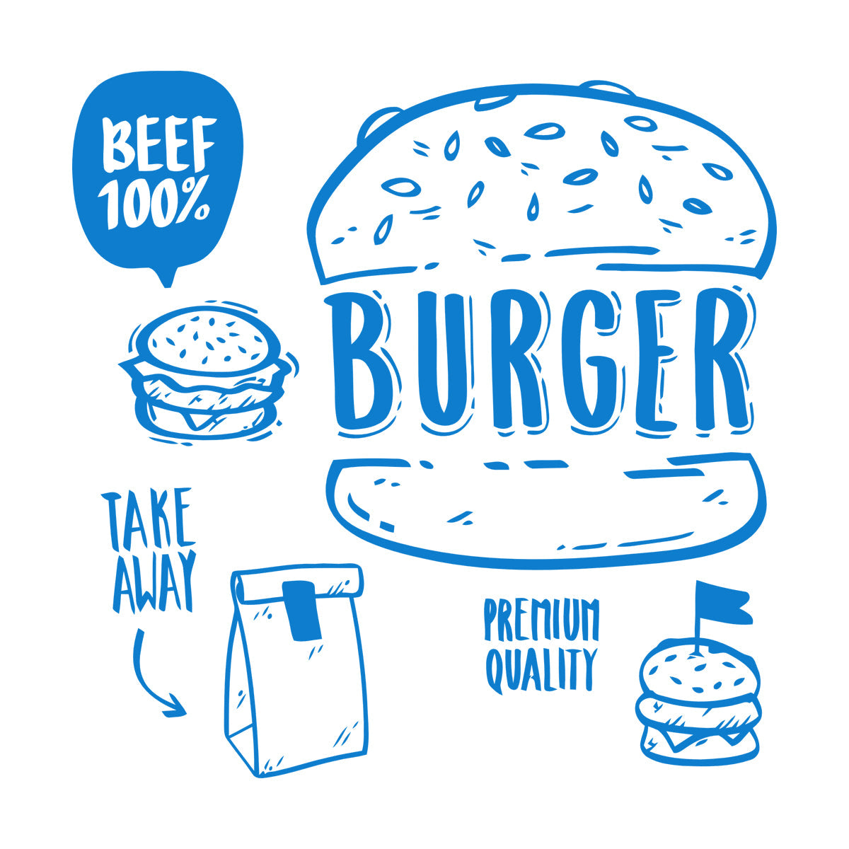 Hamburger Fast Food Premium Quality Beef Meat Wall Stickers Equipped With Transfer Film Kit