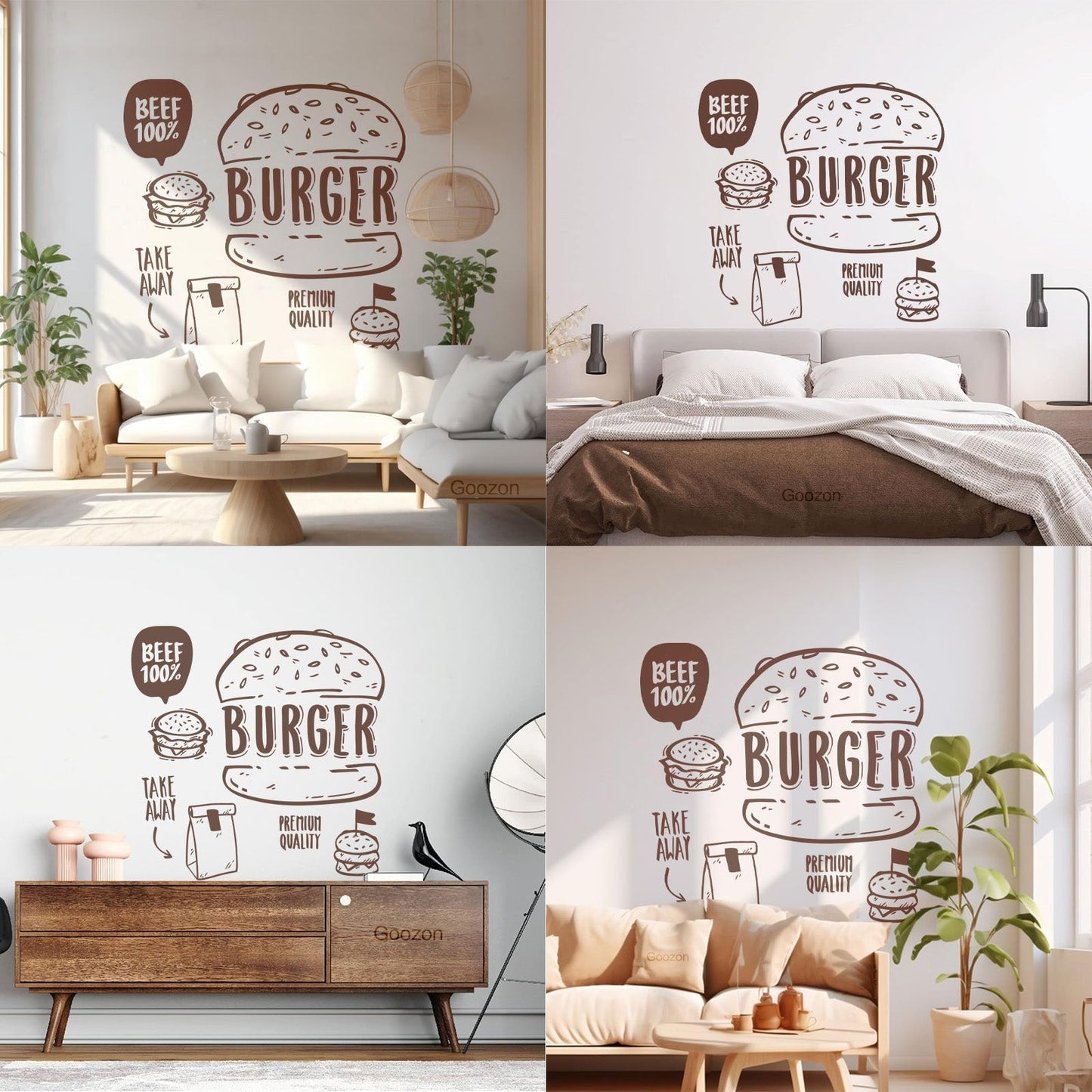 Hamburger Fast Food Premium Quality Beef Meat Wall Stickers Equipped With Transfer Film Kit