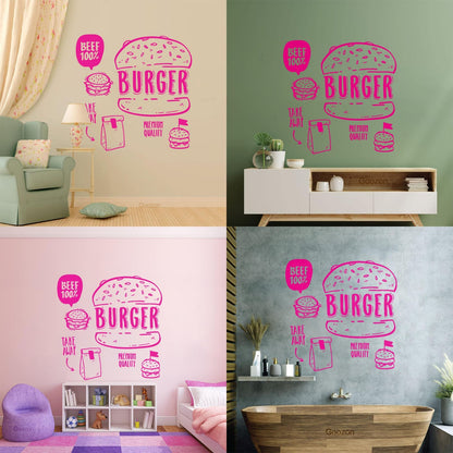 Hamburger Fast Food Premium Quality Beef Meat Wall Stickers Equipped With Transfer Film Kit