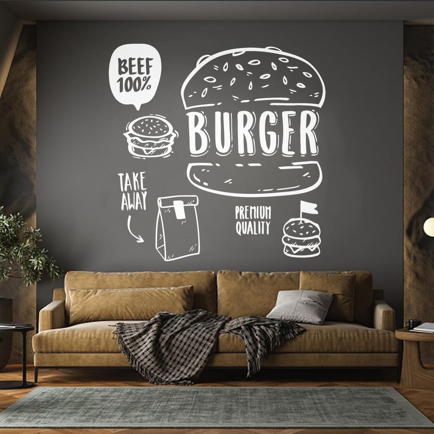 Hamburger Fast Food Premium Quality Beef Meat Wall Stickers Equipped With Transfer Film Kit