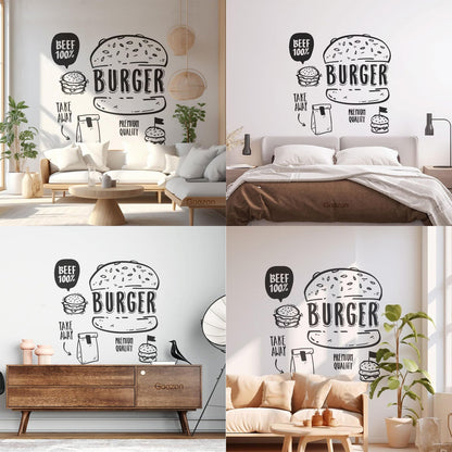 Hamburger Fast Food Premium Quality Beef Meat Wall Stickers Equipped With Transfer Film Kit
