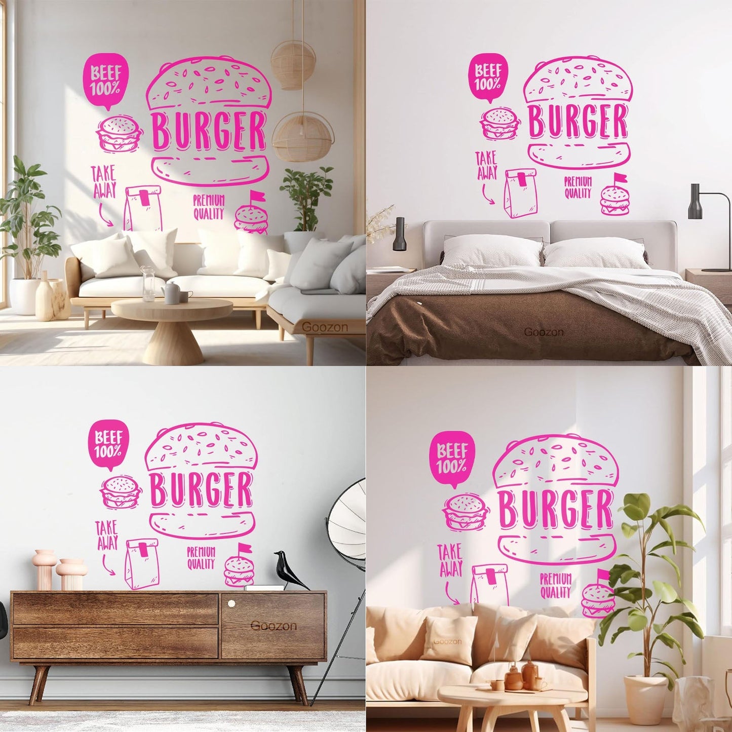 Hamburger Fast Food Premium Quality Beef Meat Wall Stickers Equipped With Transfer Film Kit