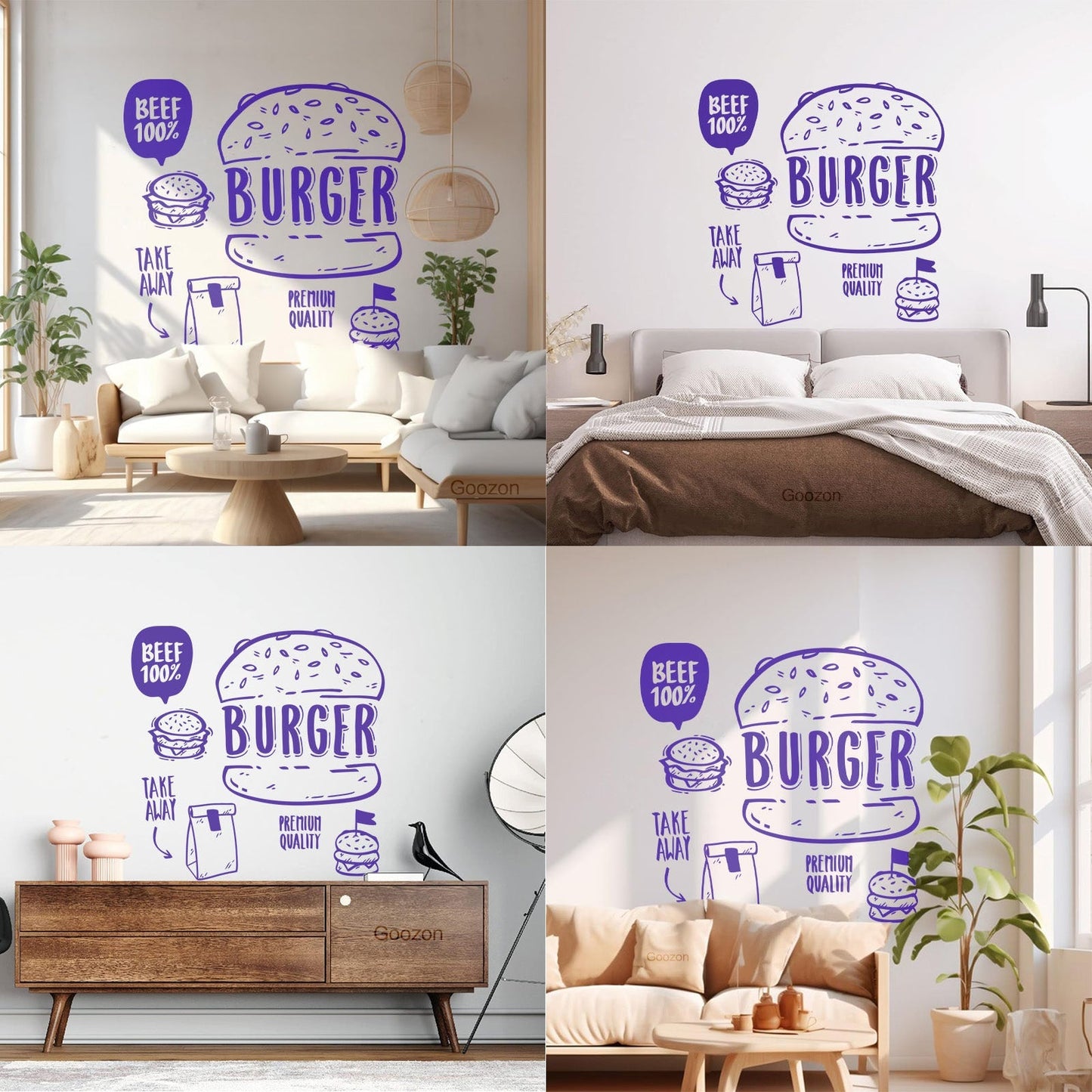 Hamburger Fast Food Premium Quality Beef Meat Wall Stickers Equipped With Transfer Film Kit