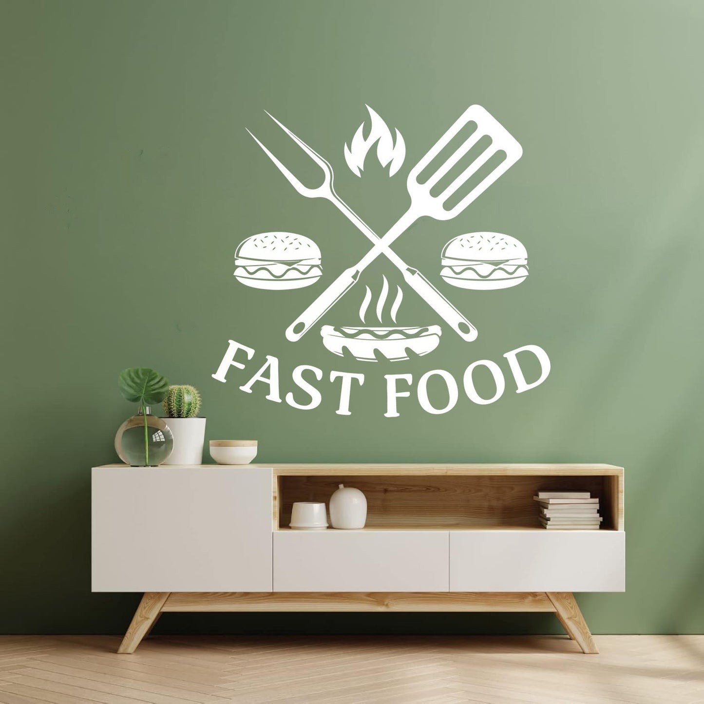 Fine Carving Decals Hamburger Rapid Delicious Food Restaurant Easy Installation