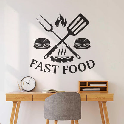 Fine Carving Decals Hamburger Rapid Delicious Food Restaurant Easy Installation
