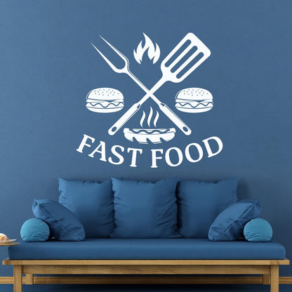 Fine Carving Decals Hamburger Rapid Delicious Food Restaurant Easy Installation