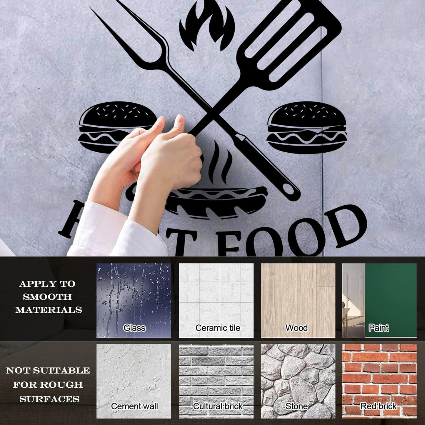 Fine Carving Decals Hamburger Rapid Delicious Food Restaurant Easy Installation