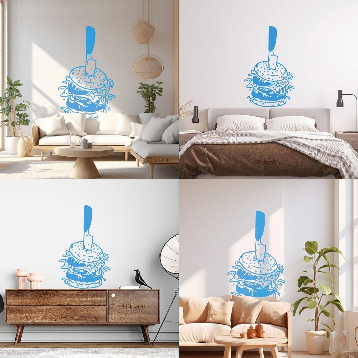 Vinyl Art Sticker Hamburger With Knife Amazing Burger Street Fast Food Art Mural Painting
