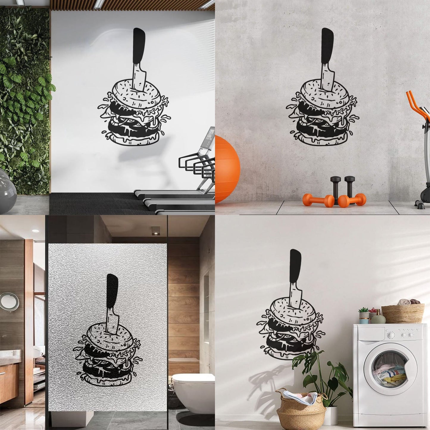 Vinyl Art Sticker Hamburger With Knife Amazing Burger Street Fast Food Art Mural Painting