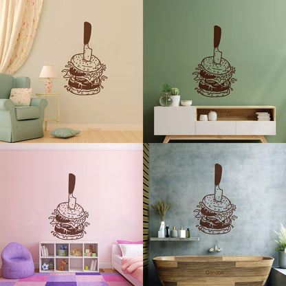 Vinyl Art Sticker Hamburger With Knife Amazing Burger Street Fast Food Art Mural Painting