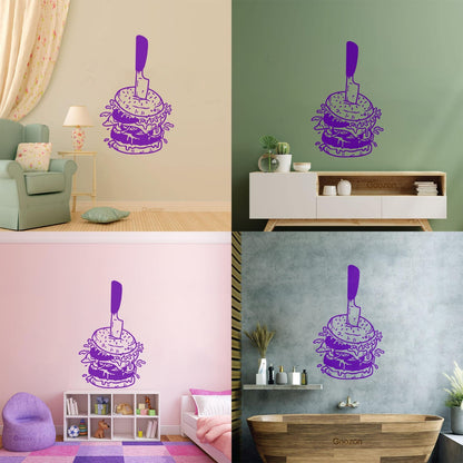 Vinyl Art Sticker Hamburger With Knife Amazing Burger Street Fast Food Art Mural Painting