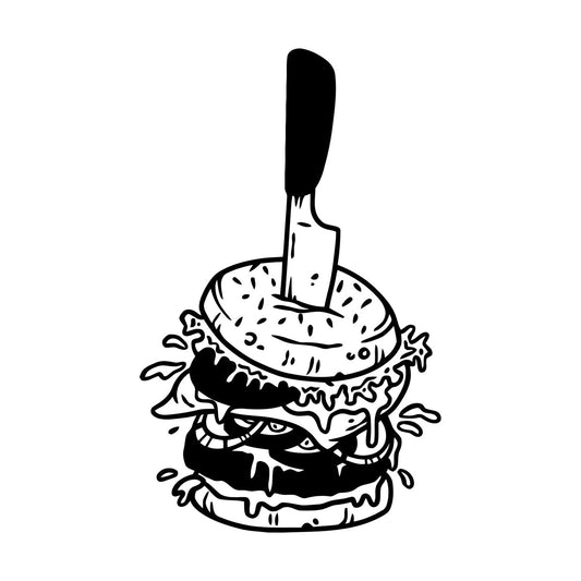 Vinyl Art Sticker Hamburger With Knife Amazing Burger Street Fast Food Art Mural Painting