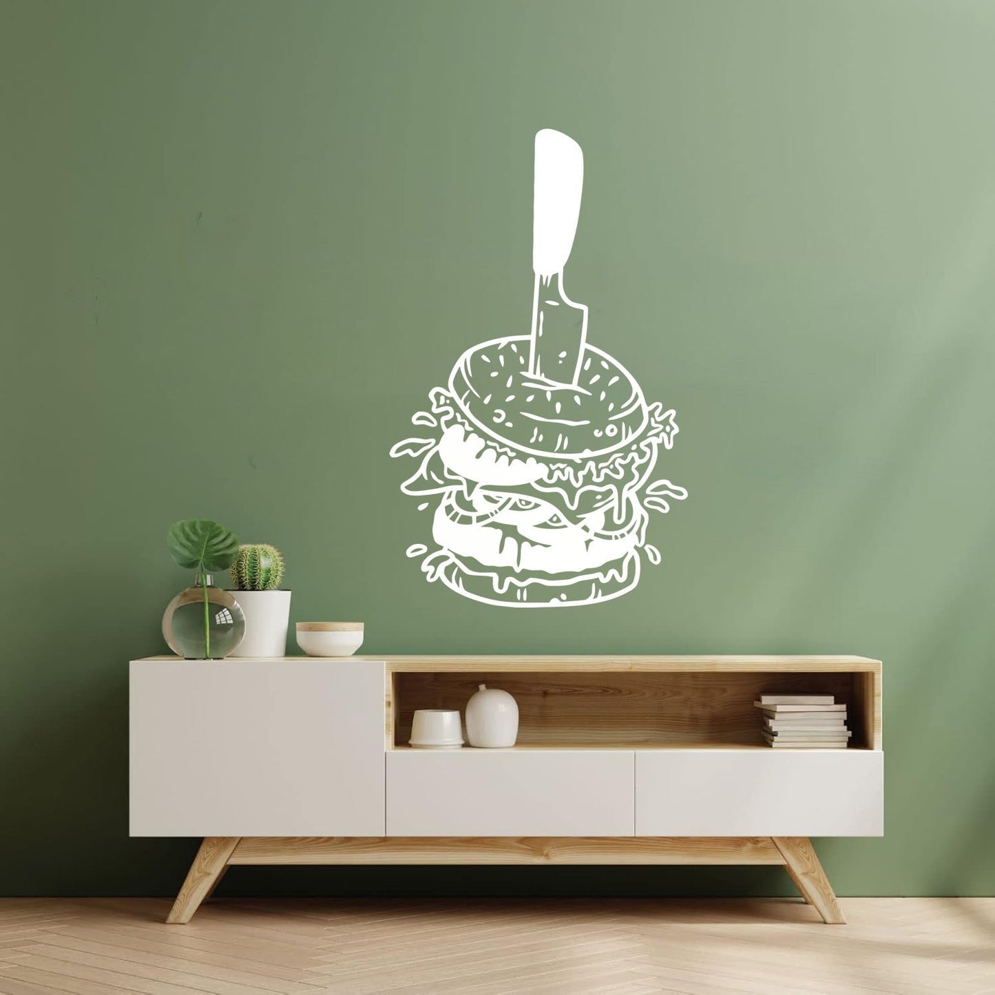 Vinyl Art Sticker Hamburger With Knife Amazing Burger Street Fast Food Art Mural Painting