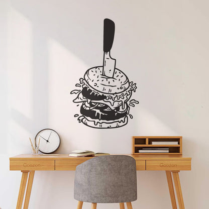 Vinyl Art Sticker Hamburger With Knife Amazing Burger Street Fast Food Art Mural Painting