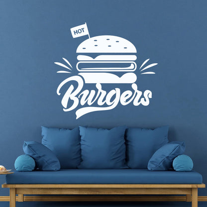 Engraving Stickers Hot Burgers Fast Food Restaurant Multiple Size Options