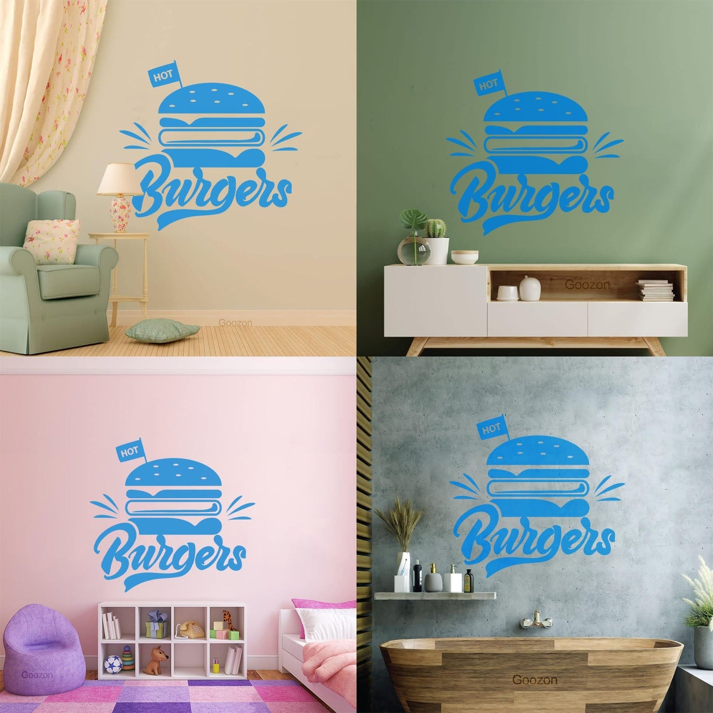 Engraving Stickers Hot Burgers Fast Food Restaurant Multiple Size Options