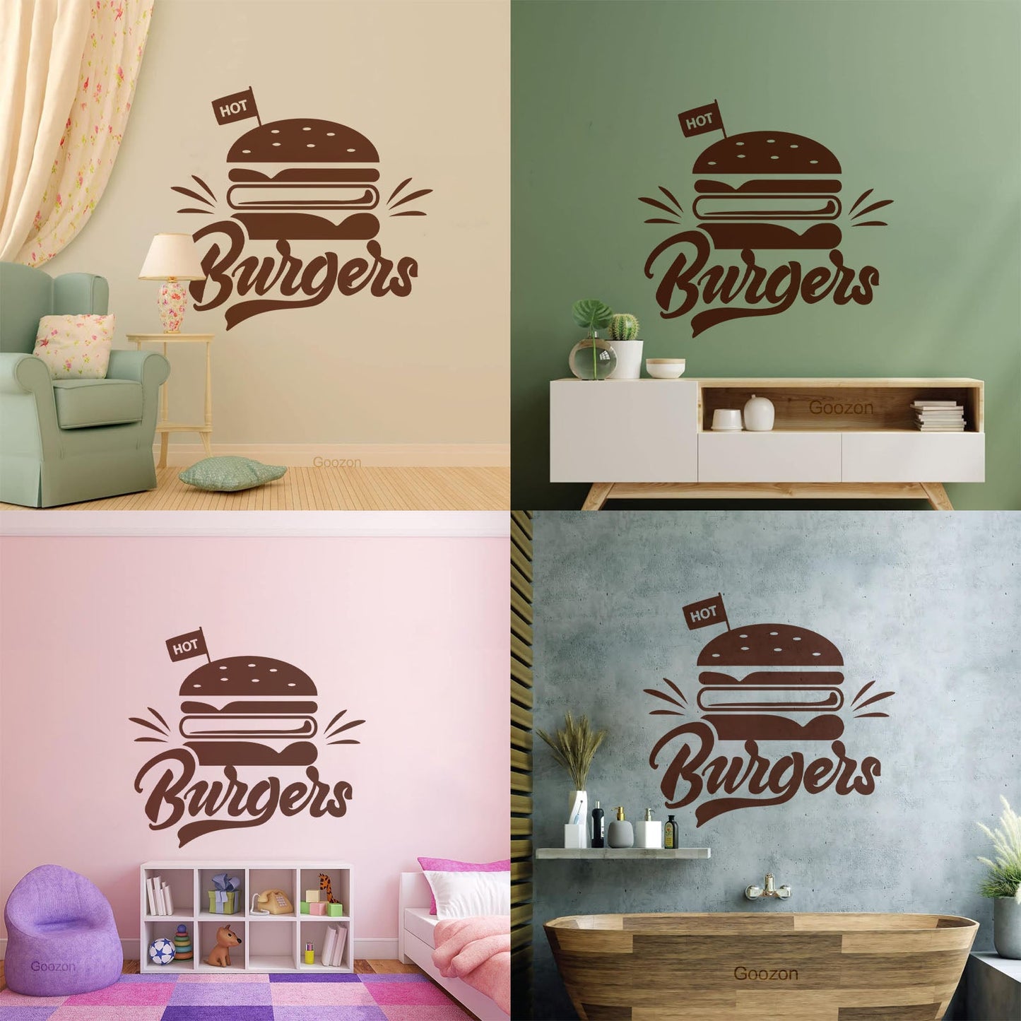 Engraving Stickers Hot Burgers Fast Food Restaurant Multiple Size Options