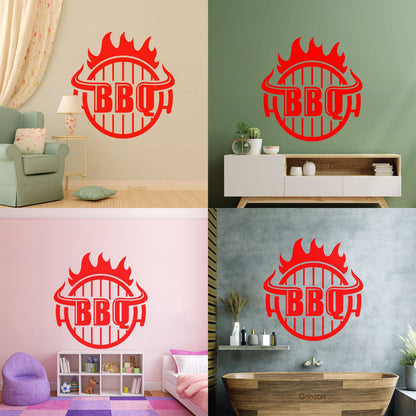 Bbq Hot Grill Logo Good Beef Burger Steak Kitchen Lettering Decals Waterproof