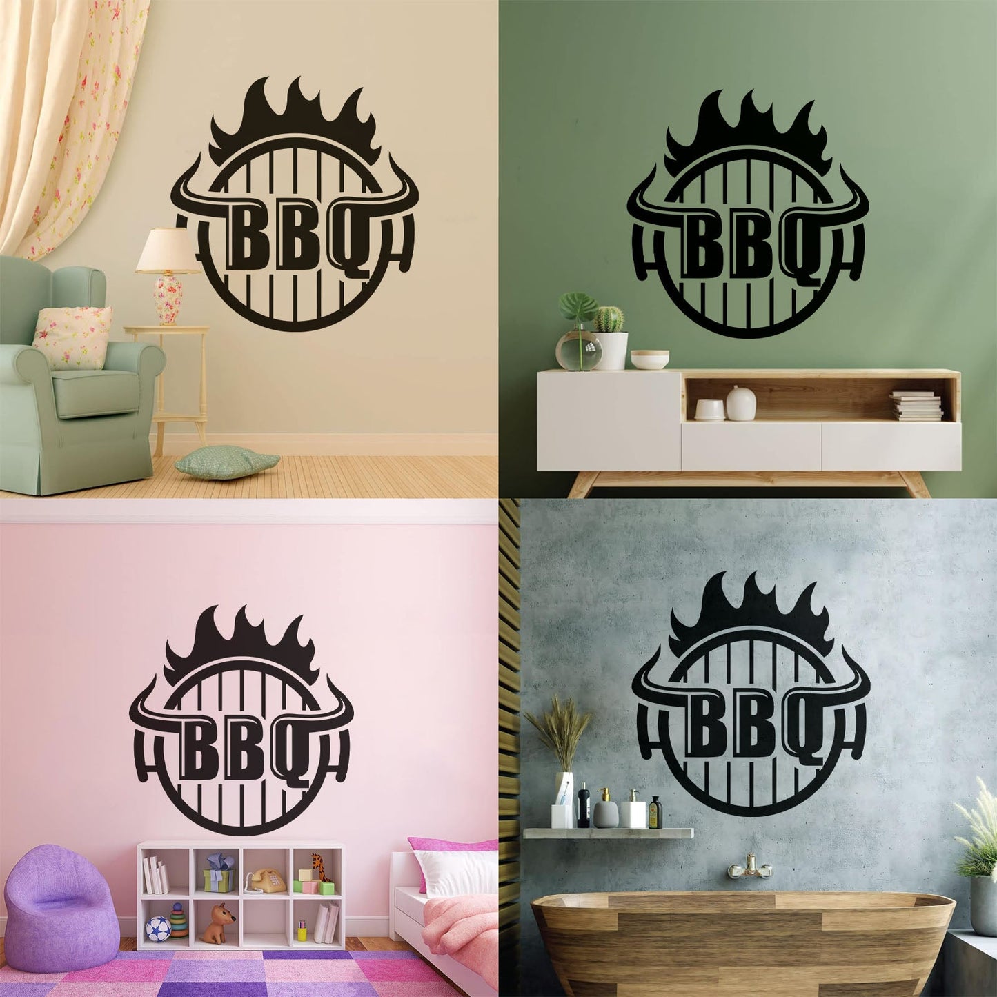 Bbq Hot Grill Logo Good Beef Burger Steak Kitchen Lettering Decals Waterproof