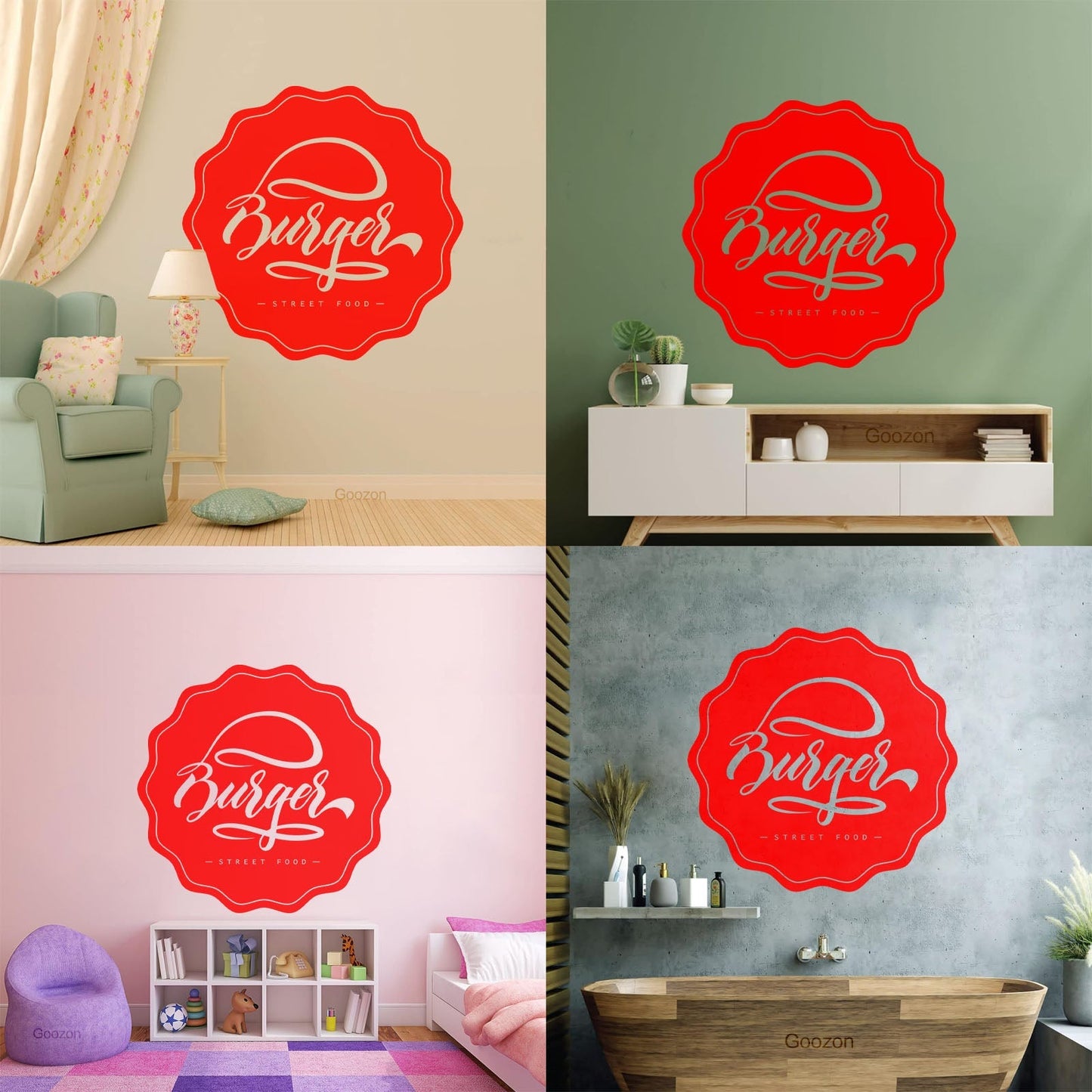 Wall Decals Pvc Kitchen Burger Fast Street Food Cafe It Won'T Fall Off