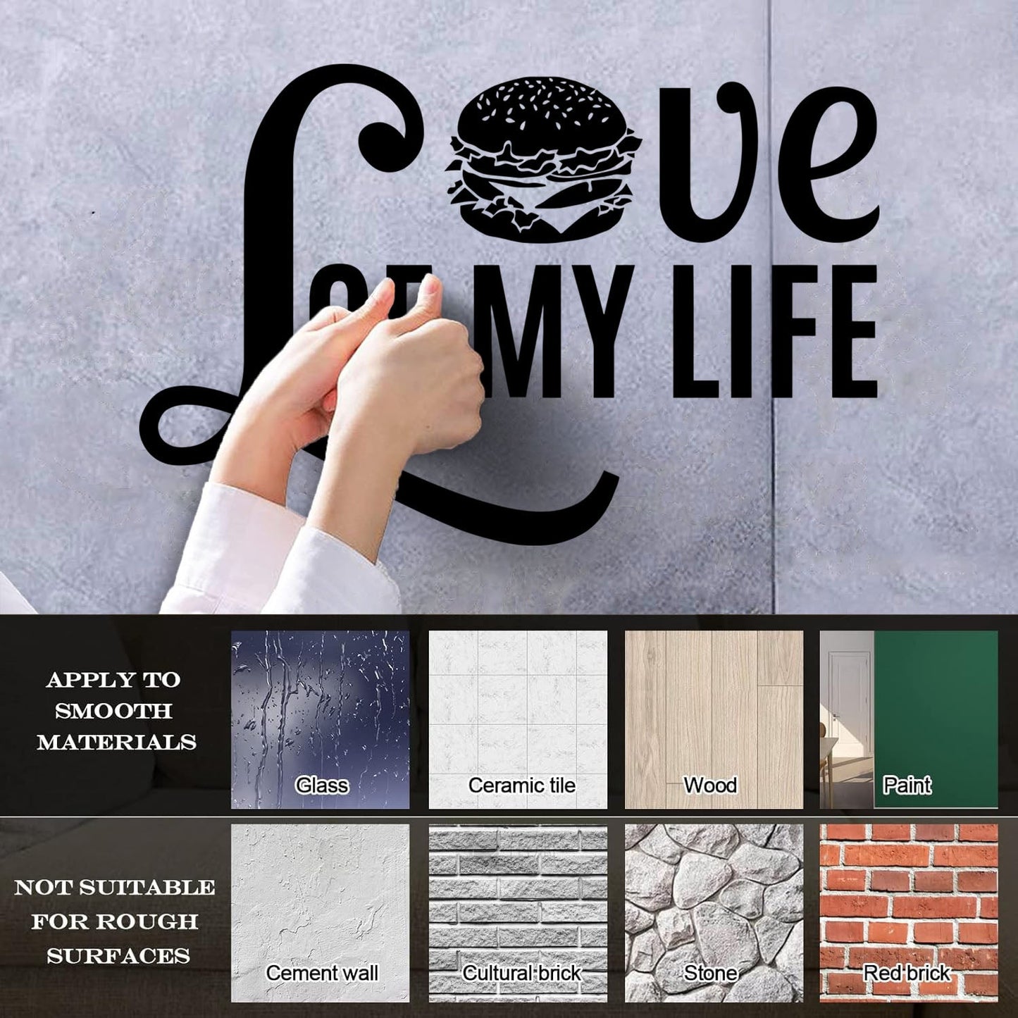 Vinyl Wall Stickers Phrase Love Burger Fast Food Cafe Restaurant Art Decoration