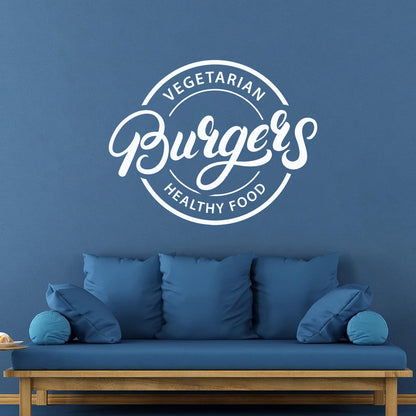 Mural And Wall Vinyl Decal Vegetarian Burgers Logo Lettering Healthy Food Glass Stickers
