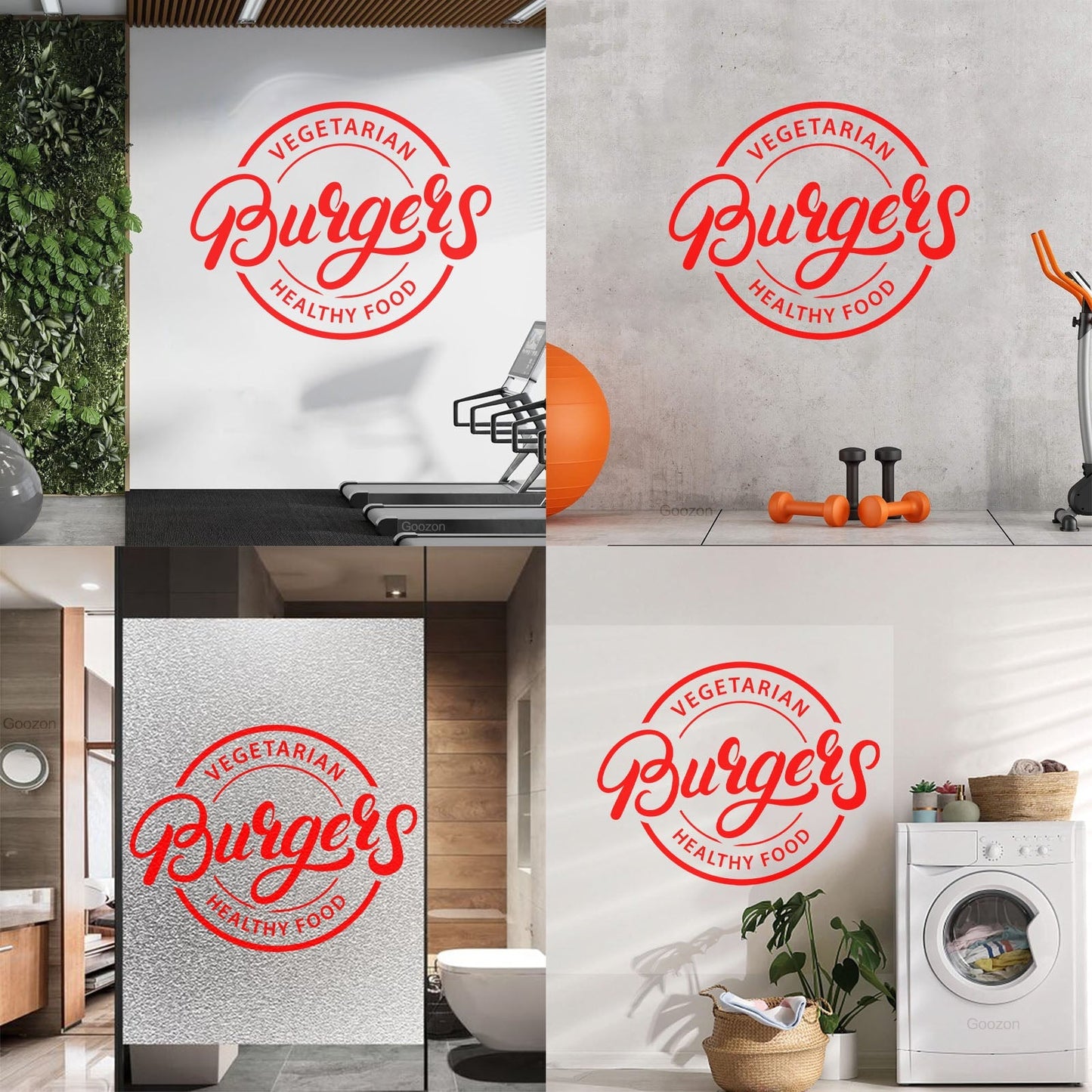 Mural And Wall Vinyl Decal Vegetarian Burgers Logo Lettering Healthy Food Glass Stickers