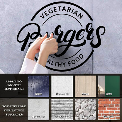 Mural And Wall Vinyl Decal Vegetarian Burgers Logo Lettering Healthy Food Glass Stickers