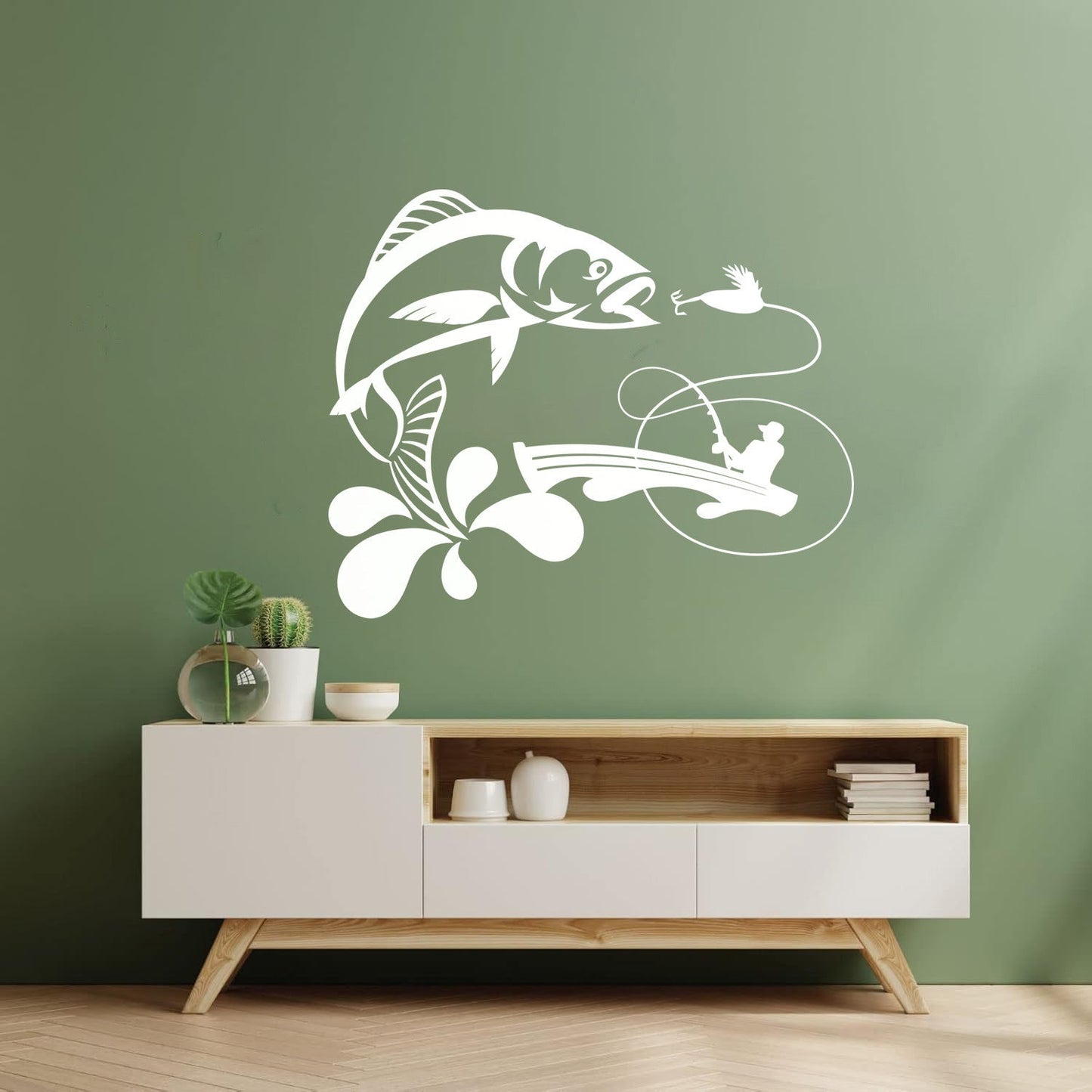 Wall Decals Paster Paper Fish Fishing Rod Boat Hobby Bait Art Decoration