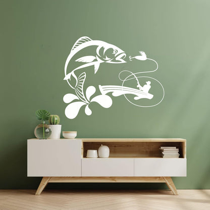 Wall Decals Paster Paper Fish Fishing Rod Boat Hobby Bait Art Decoration
