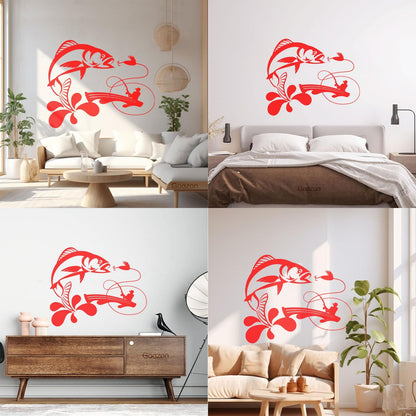 Wall Decals Paster Paper Fish Fishing Rod Boat Hobby Bait Art Decoration