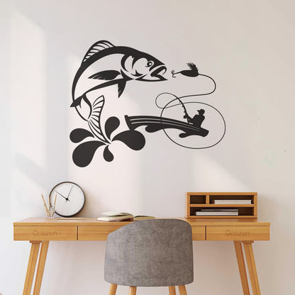 Wall Decals Paster Paper Fish Fishing Rod Boat Hobby Bait Art Decoration