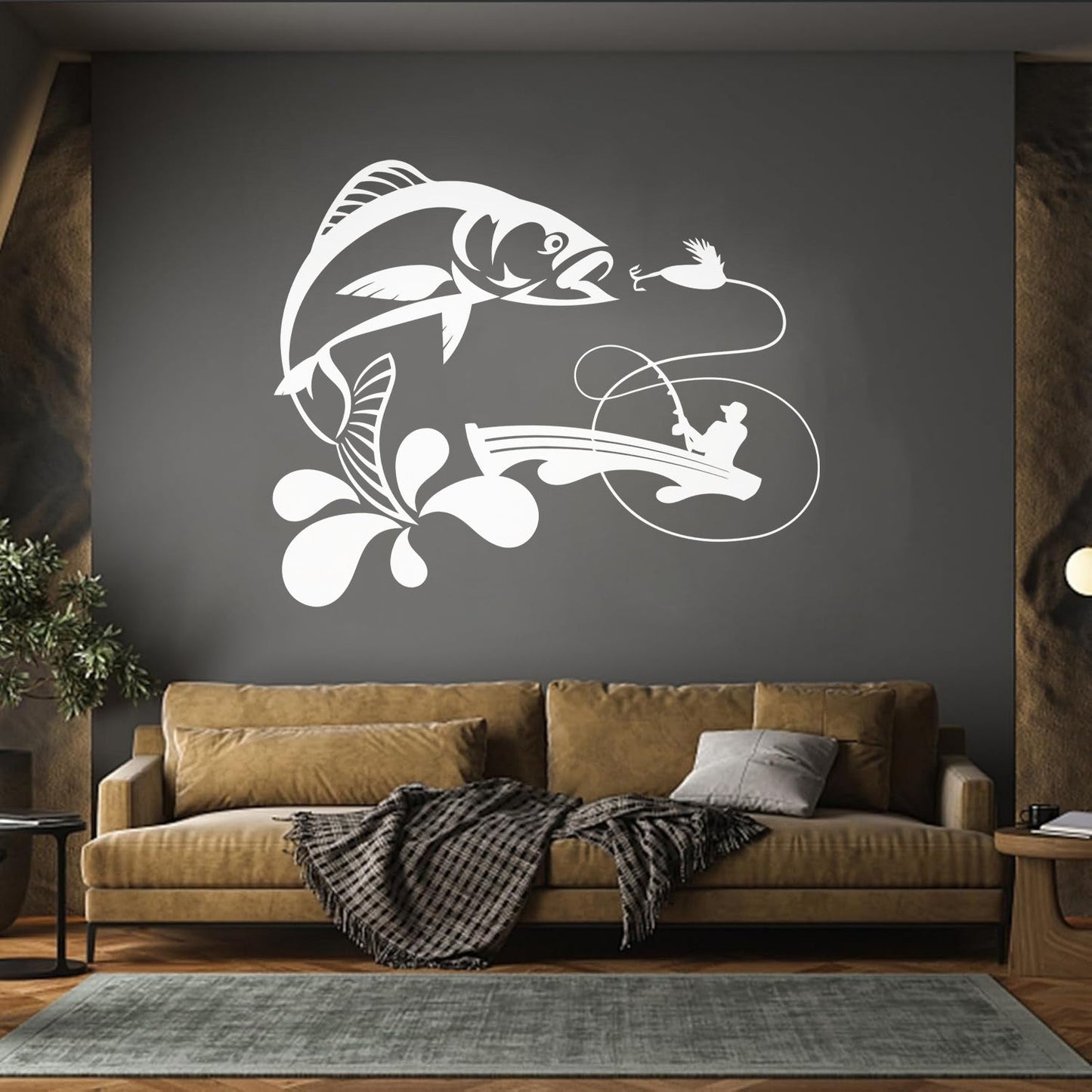 Wall Decals Paster Paper Fish Fishing Rod Boat Hobby Bait Art Decoration