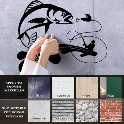 Wall Decals Paster Paper Fish Fishing Rod Boat Hobby Bait Art Decoration