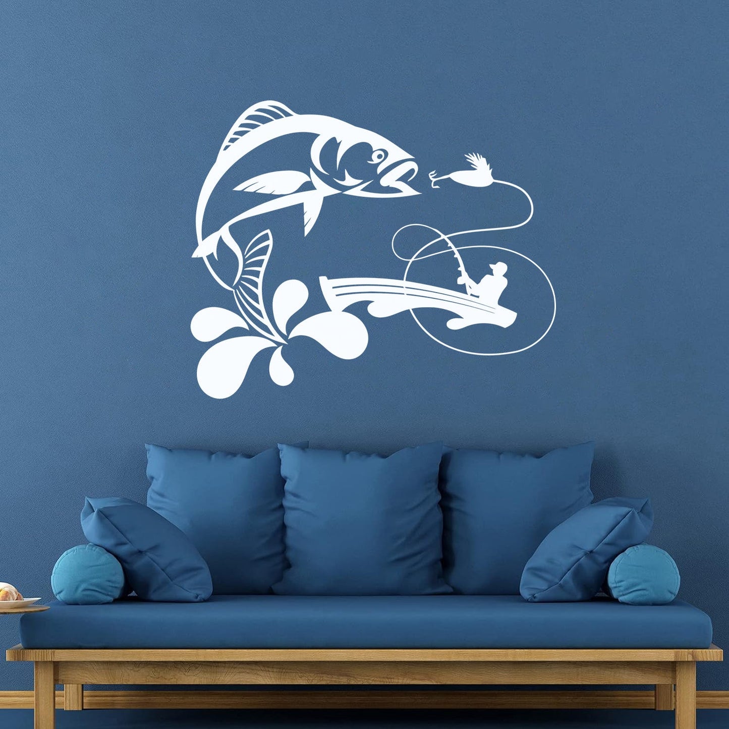 Wall Decals Paster Paper Fish Fishing Rod Boat Hobby Bait Art Decoration