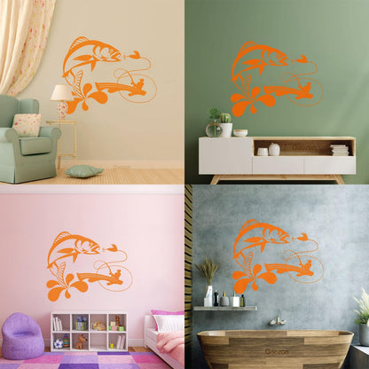 Wall Decals Paster Paper Fish Fishing Rod Boat Hobby Bait Art Decoration
