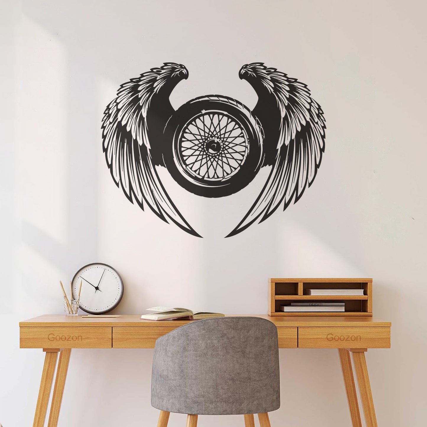 Garage Wheel Wings Driver Car Repair Fine Carving Decals Multi Color Selection