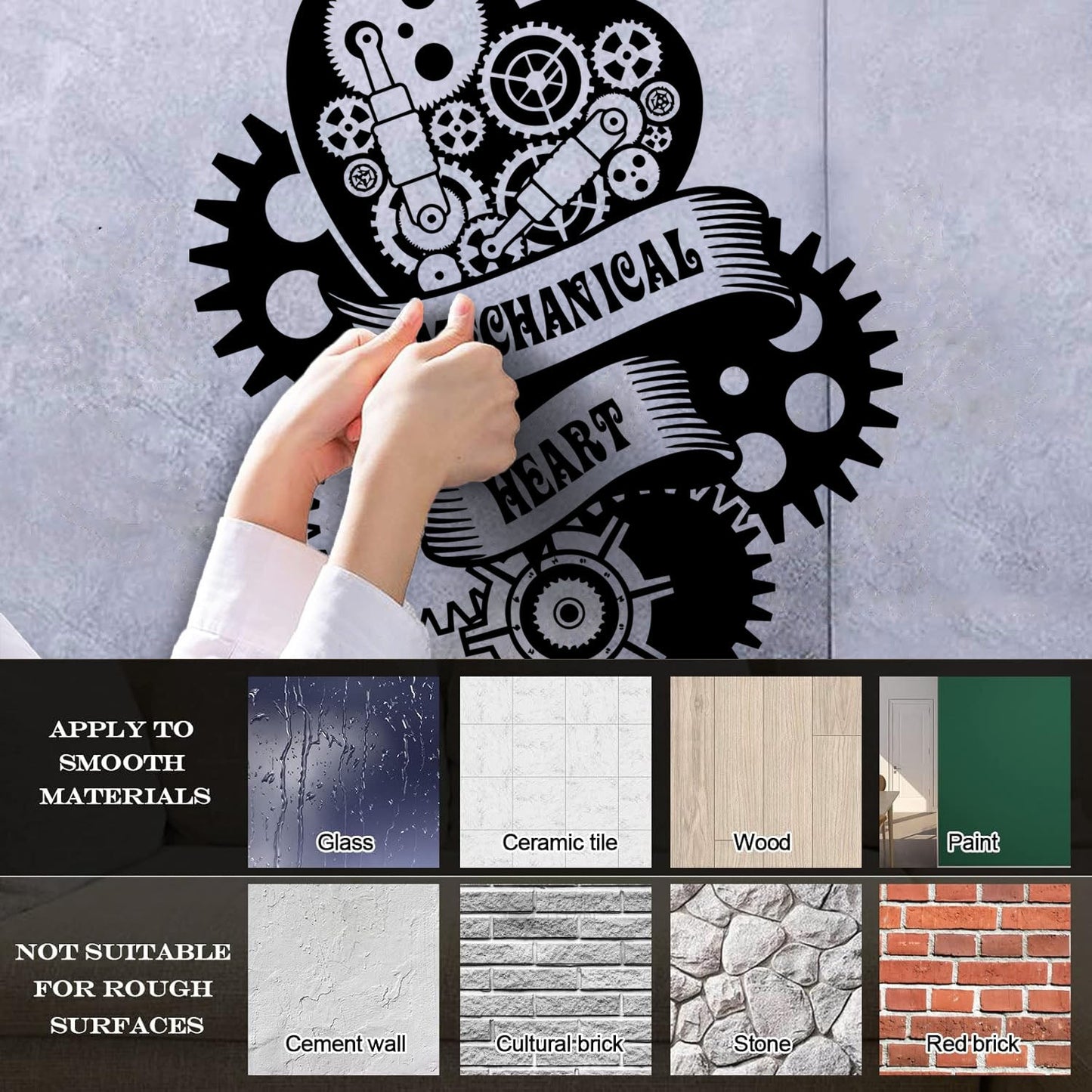 Wall Stickers Paster Paper Mechanical Heart Steampunk Engine Garage Window Decals