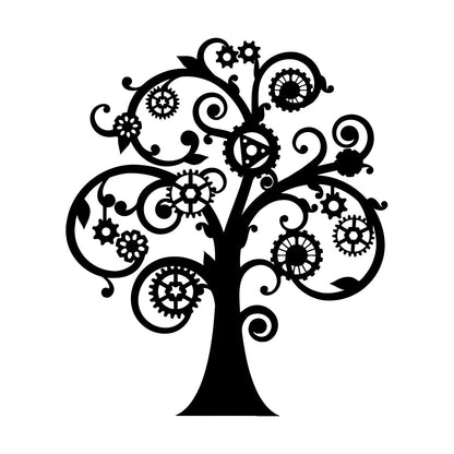 Wall Vinyl Sticker Decor Mechanical Tree Steampunk Gears Glass Stickers