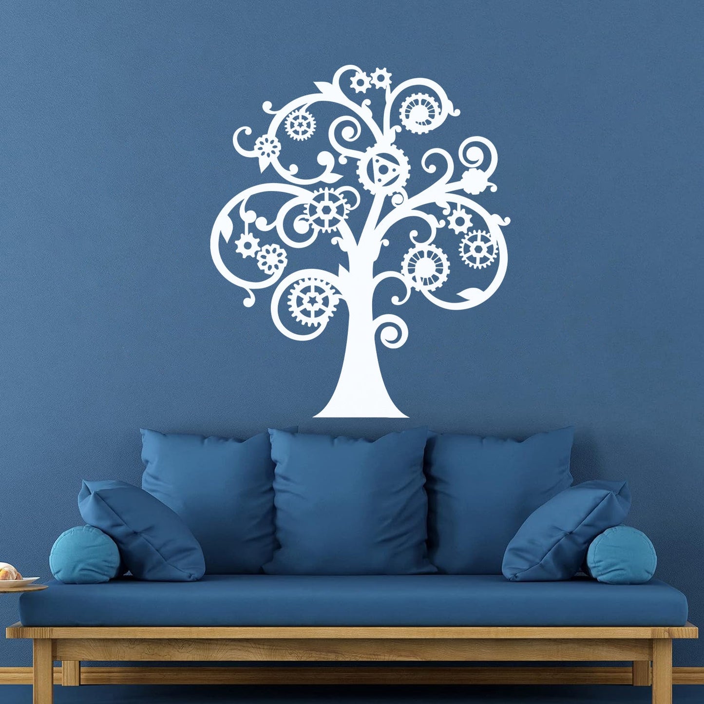 Wall Vinyl Sticker Decor Mechanical Tree Steampunk Gears Glass Stickers