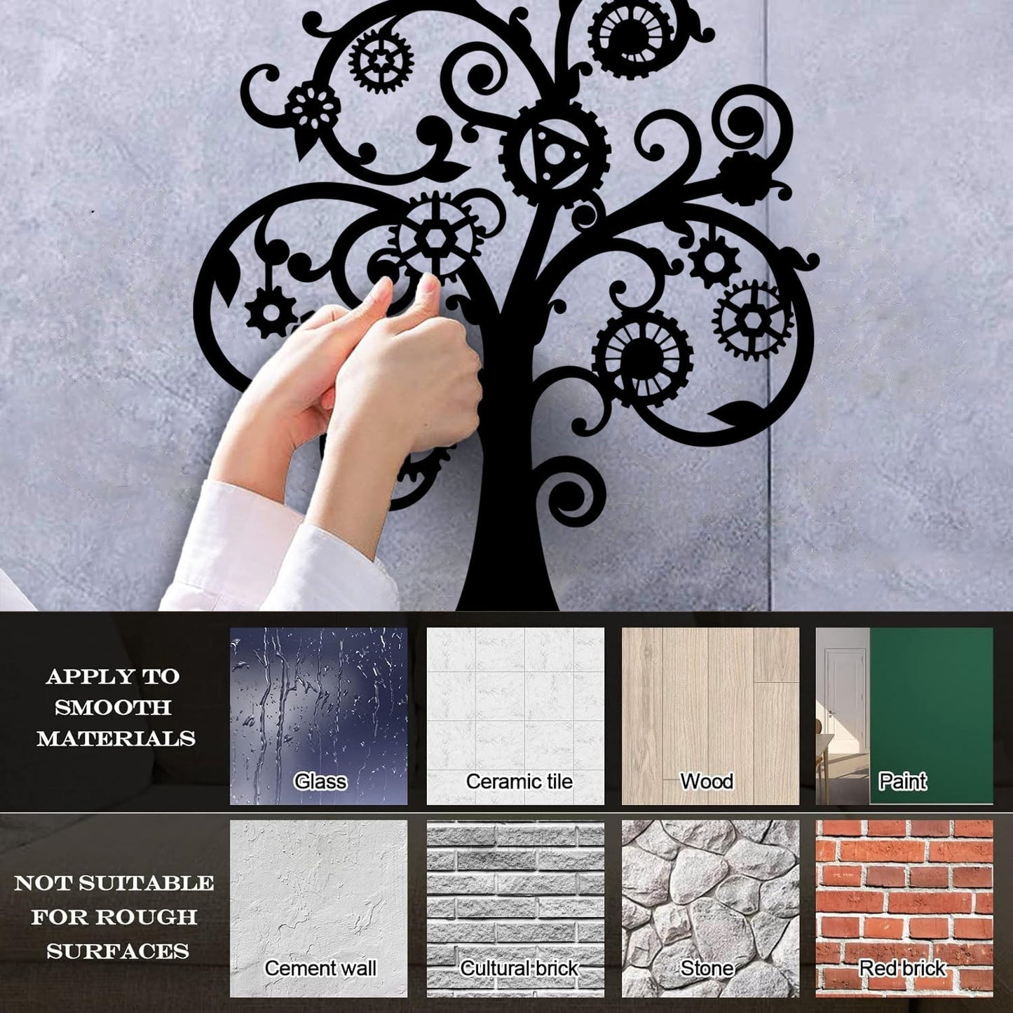 Wall Vinyl Sticker Decor Mechanical Tree Steampunk Gears Glass Stickers