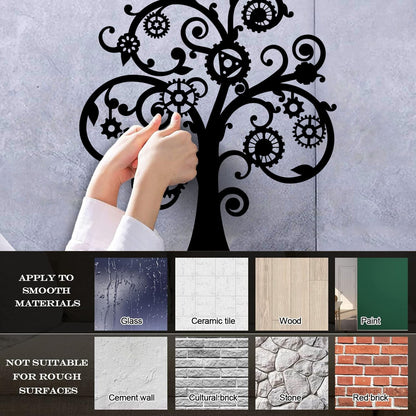 Wall Vinyl Sticker Decor Mechanical Tree Steampunk Gears Glass Stickers