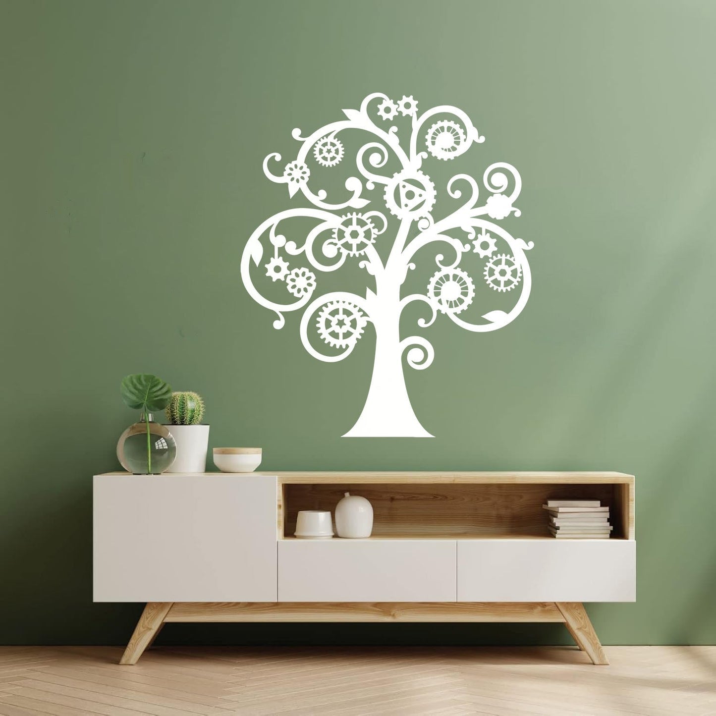 Wall Vinyl Sticker Decor Mechanical Tree Steampunk Gears Glass Stickers