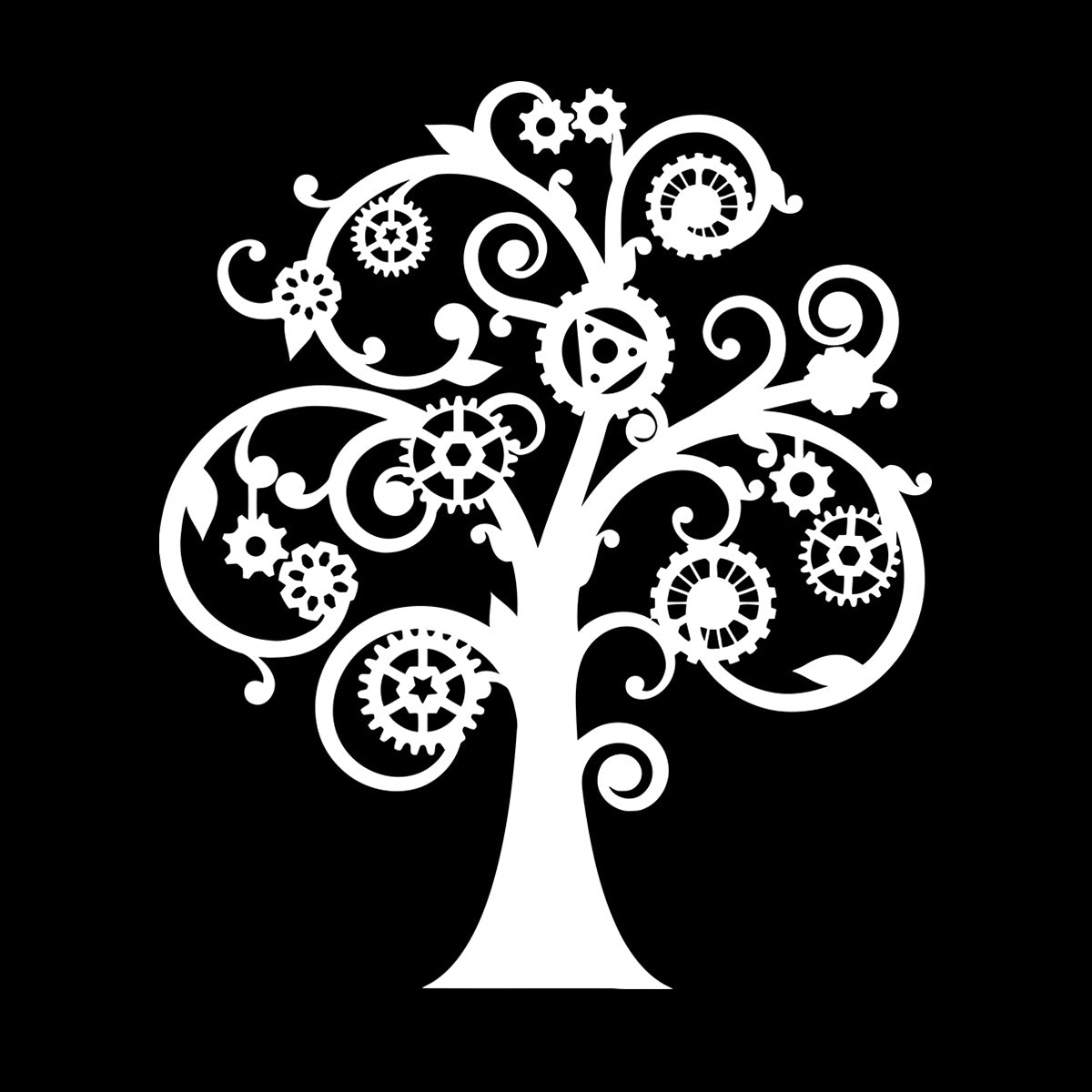 Wall Vinyl Sticker Decor Mechanical Tree Steampunk Gears Glass Stickers