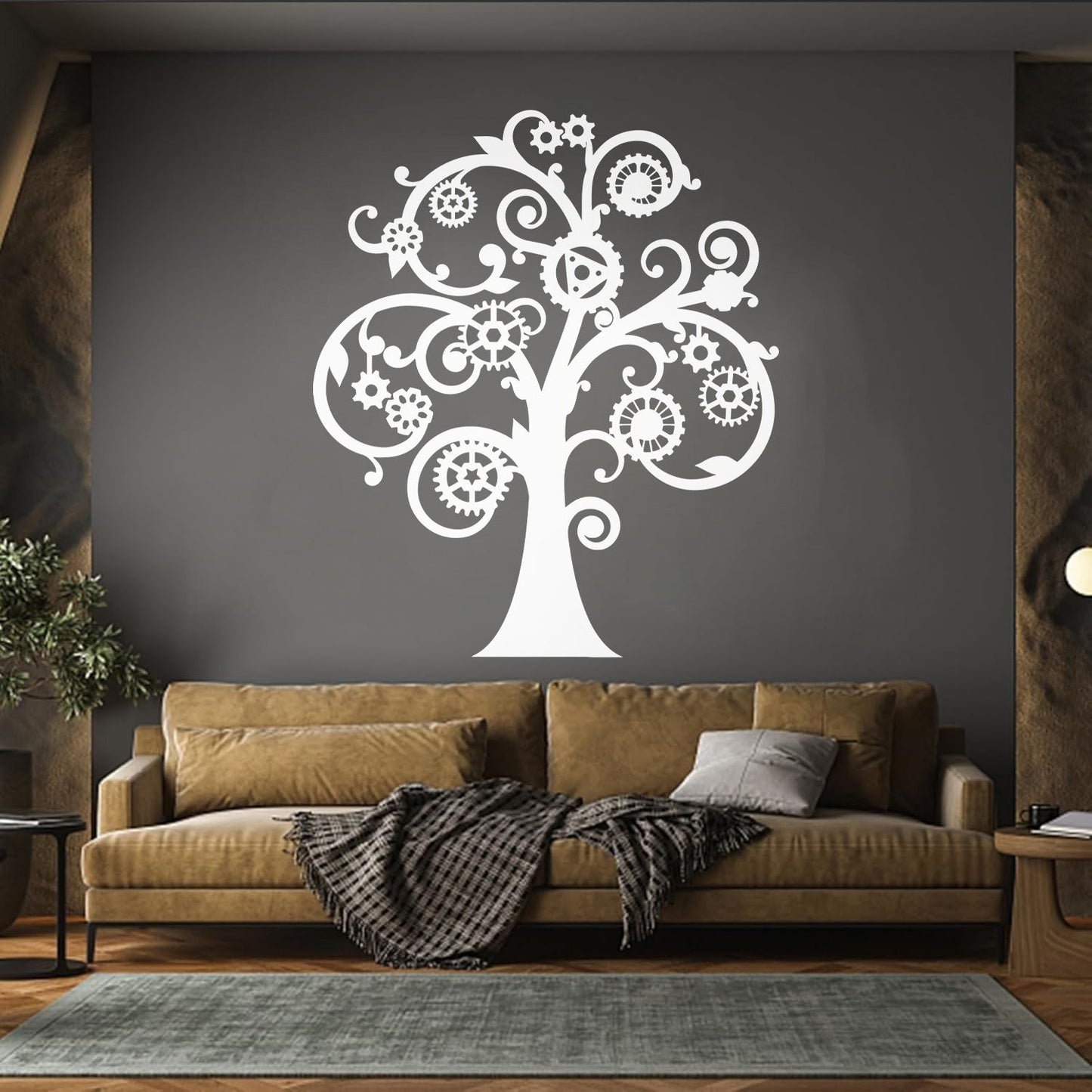 Wall Vinyl Sticker Decor Mechanical Tree Steampunk Gears Glass Stickers