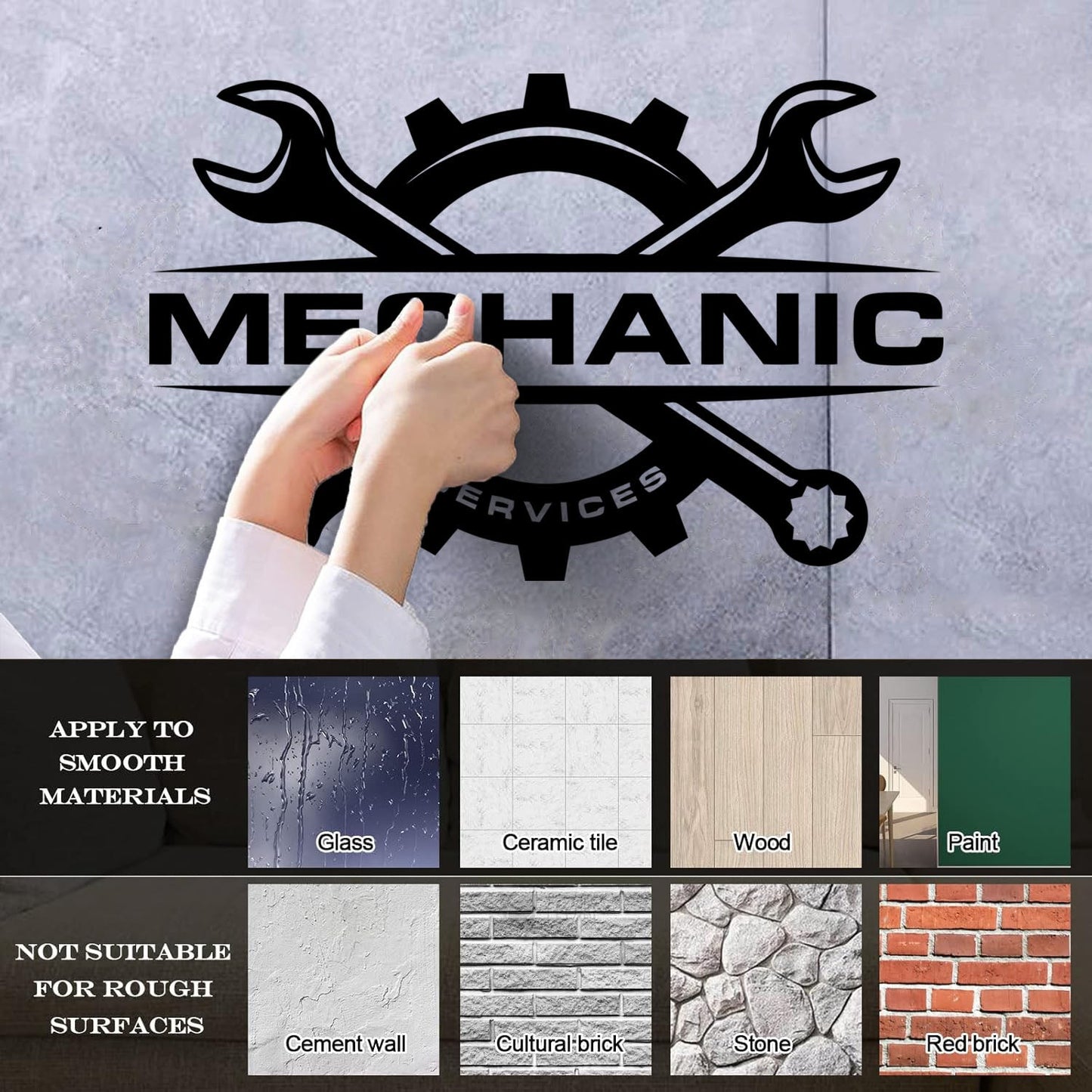 Fine Carving Stickers Mechanic Auto Service Repair Logo Emblem Wrench Store Decoration