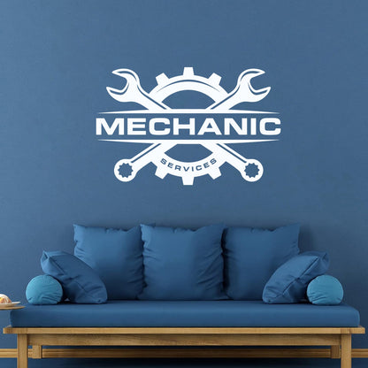 Fine Carving Stickers Mechanic Auto Service Repair Logo Emblem Wrench Store Decoration