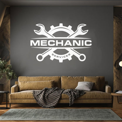 Fine Carving Stickers Mechanic Auto Service Repair Logo Emblem Wrench Store Decoration