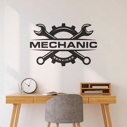 Fine Carving Stickers Mechanic Auto Service Repair Logo Emblem Wrench Store Decoration